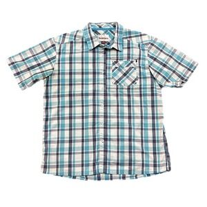 Simms‎ Men's Shirt Blue Plaid Fishing Outdoors Short Sleeve Button Up Size XL